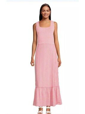 Lands End maxi dress Womens  orange Striped Ruffle Hem Size medium knit